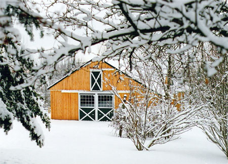 Hickory Springs barn in the snow